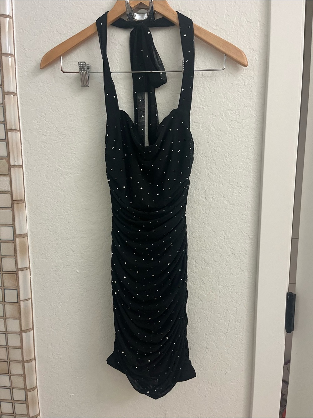 Lucy in the Sky Black Halter Midi Dress with Silver Studs